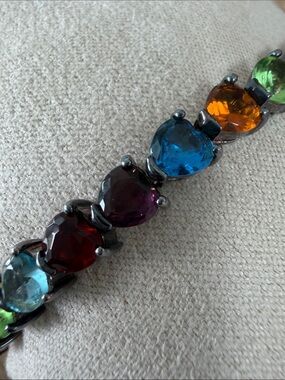 Vintage LENOX .925 L SILVER BRACELET MULTICOLORED RHINESTONE HEARTS Tennis style